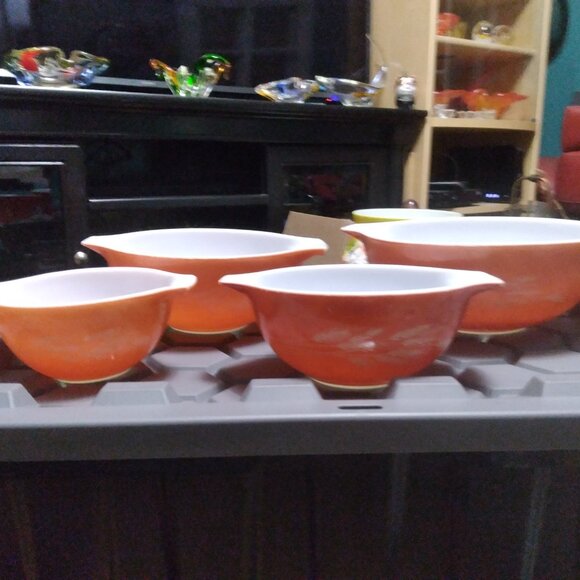 Vintage Pyrex Autumn Harvest Wheat Cinderella Nesting Mixing Bowl Set Of 4 - Picture 2 of 8